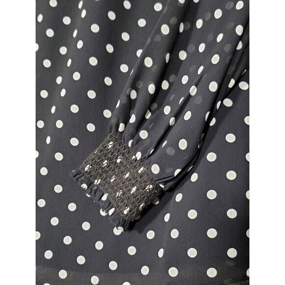 J.Crew Black White Polka Dot Ruched Neckline Long Sleeve Blouse Top Size XXS - Picture 9 of 11